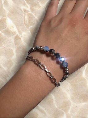 Boho Festival silver blue ombré crystal beaded bracelet by Alex & Ani